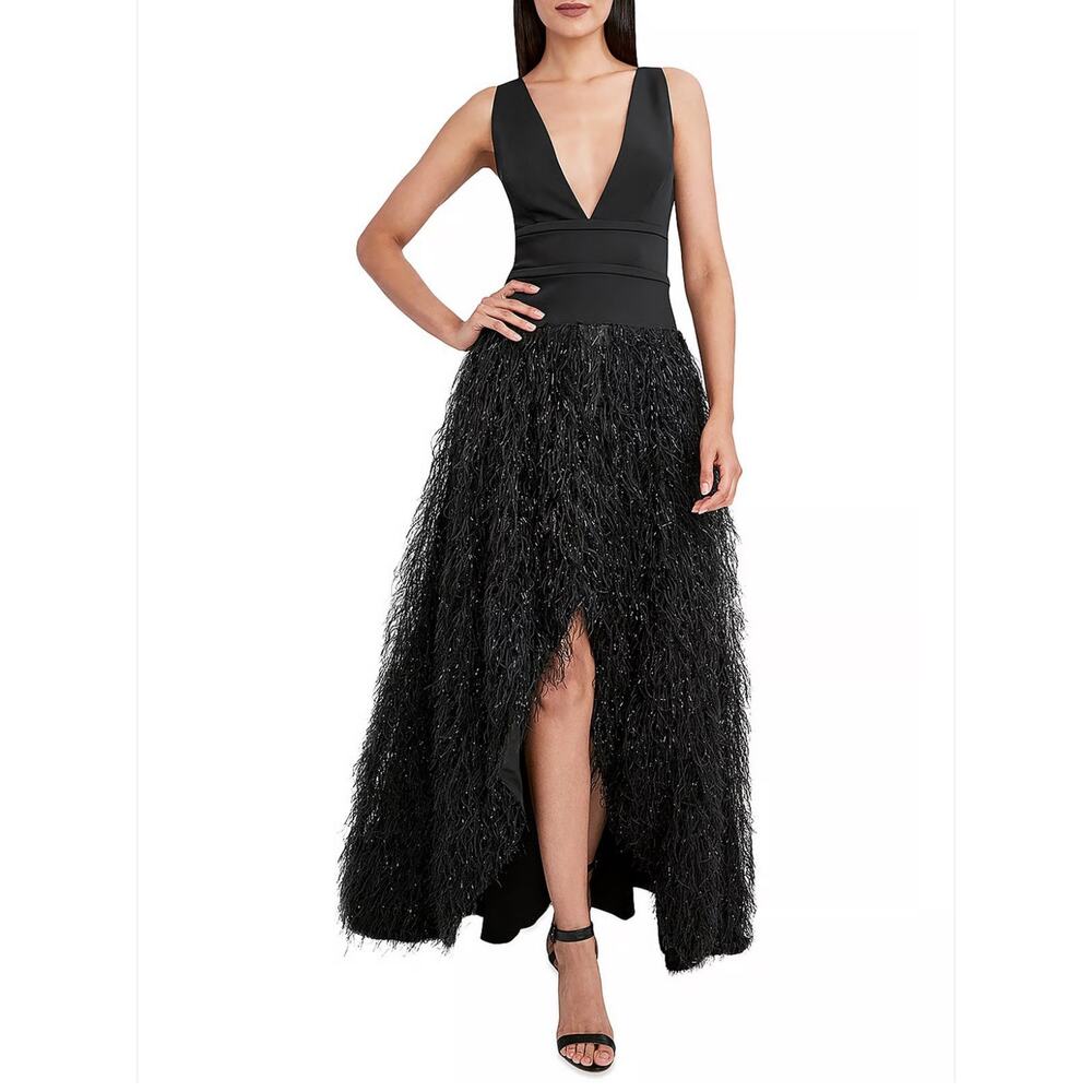BCBGMAXAZRIA Paloma Faux Feather Evening Gown Black